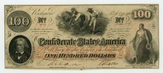 1862 T - 41 $100 Confederate States Of America Note - Civil War Era