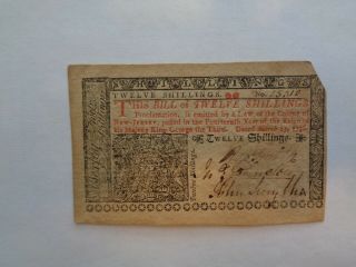 March 25,  1776 Twelve (12) Shillings Jersey Colonial Currency Note
