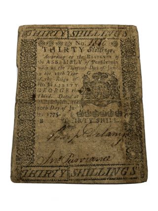 Pennsylvania July,  1775 Thirty Shillings Colonial Currency