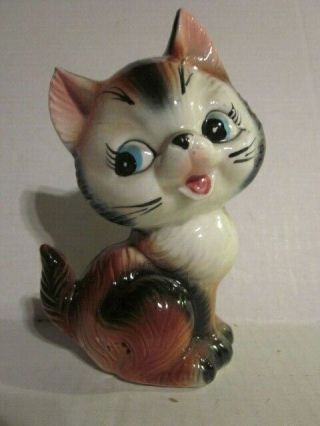 Vintage Art Pottery Porcelain Cat Figurine - Made In Japan
