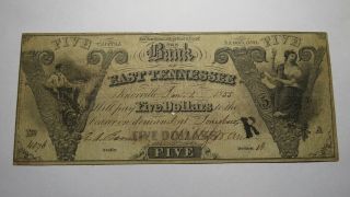 $5 1855 Knoxville Tennessee Tn Obsolete Currency Bank Note Bill Jonesboro Tn