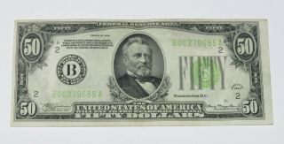 1934 $50 Fifty Dollars Federal Reserve Note,  Light Green Seal