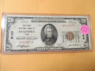 1929 $20 The First National Bank Of Bradford,  Ohio