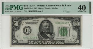 1928 A $50 Federal Reserve Note St.  Louis Fr.  2101 - H Pmg Extremely Fine Xf 40 (359a
