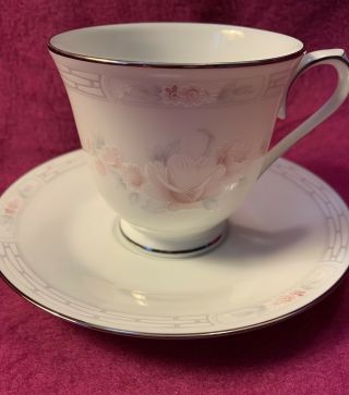 Noritake China Carthage Footed Cup & Saucer Set (5 Available) - Platinum Trim