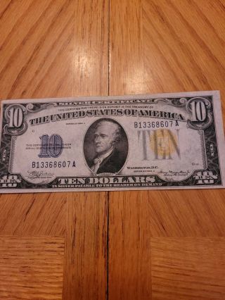 Series Of 1934a $10.  00 Silver Certificate - North Africa Yellow Seal