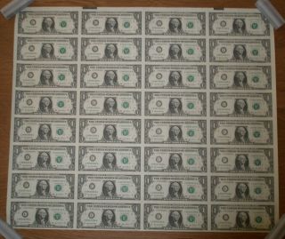 Series 2003 - A $1.  00 Uncut 32 Note Currency Sheet Uncirculated - Crisp