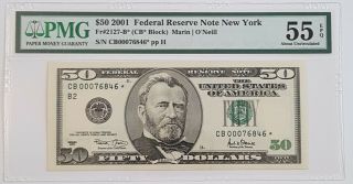 2001 $50 Ny Star Note.  Pmg 55epq 320k Printed