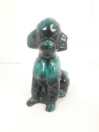 Vintage Blue Mountain Pottery Poodle Dog Figurine Green/black Drip Glaze Ae