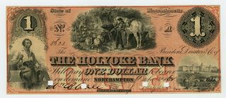 1861 $1 The Holyoke Bank - Northampton,  Massachusetts Note Civil War Era