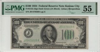 1934 $100 Federal Reserve Note Kansas City Fr.  2152 - Jdgs Pmg About Unc 55 (509a)