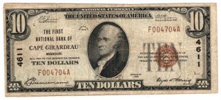 1929 Ty1 $10 The First Nb Of Cape Girardeau,  Missouri.  Ch 4611 Fine Y00001851