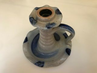 Pottery Salt Glazed Stoneware Cobalt Blue Taper Candle Holder