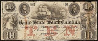 Large 1861 $10 Dollar South Carolina Bank Note Currency Old Paper Money