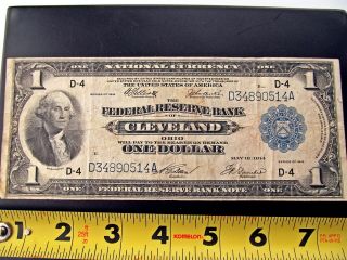 1914 Us One Dollar Federal Reserve Note Bank Cleveland Ohio Blue Seal
