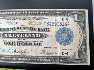 1914 US One Dollar Federal Reserve Note Bank Cleveland Ohio Blue Seal 3