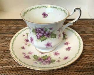 Vintage 1950s Royal Dover Bone China Teacup & Saucer England Purple Violets