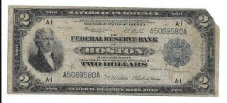 1914 (series Of 1918) $2 Two Dollar Federal Reserve Bank Note (horse Blanket)