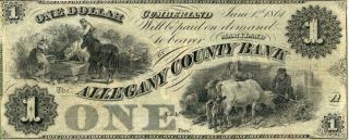 Maryland Allegany County Bank $1 Dollar Obsolete Currency 1861