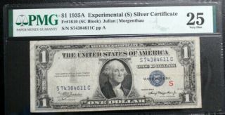 $1 1935 - A Fr.  1610 Silver Certificate Experimental " S " Pmg Very Fine 25