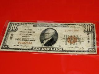 1929 $10 Type 1the First National Bank Of Newport,  Arkansas In Circulated.
