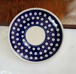 One Polish Pottery Boleslawiec Hand Painted Polka Dot Blue & White Saucer
