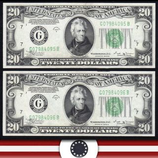 Consecutive 1934 - B $20 York Federal Reserve Note Frn Fr 2056 - B 84095