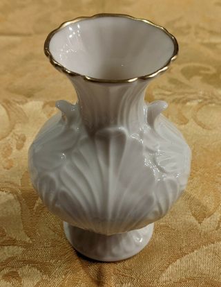 Vintage Lenox Small Cottage Ivory Raised Design Vase 24k Gold Trim