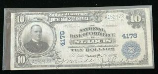 1902 $10 National Bank Of Commerce In St.  Louis Large Note