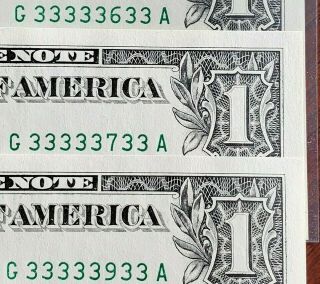 Near Solid Binary Serial Numbers 1999 $1 Dollar Bills / Reserve Notes / Fancy Cu