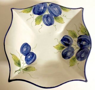 Zanolli Hand Painted 10 1/2 " Bowl Plums & Leaves Pattern Made In Italy