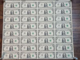 1995 Uncirculated Us $1 Uncut Sheet Of 32 Notes - Shipped In Tube