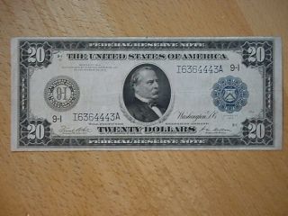 1914 Frn $20 $20.  00 Twenty Dollar Federal Reserve Note F - Vf Minneapolis Nr
