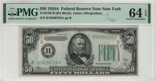 1934 A $50 Federal Reserve Note York Fr.  2103 - B Pmg Choice Unc 64 Epq (728a)