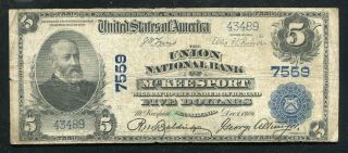 1902 $5 The Union National Bank Of Mckeesport,  Pa National Currency Ch.  7559