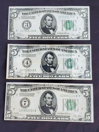1928 A $5 Frn Philadelphia (3),  Cleveland (4),  Chicago (7)