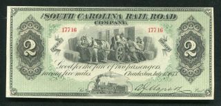 1873 $2 The South Carolina Rail Road Company Charleston,  Sc Fare Ticket Unc