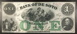 1863 $1 The Bank Of De Soto - Nebraska Obsolete Banknote - Civil War Era