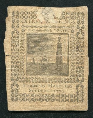 PA - 162 MARCH 20,  1773 16s SIXTEEN SHILLINGS PENNSYLVANIA COLONIAL CURRENCY NOTE 2