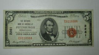 1929 - $5.  00 - National Currency,  The National Bank Of America,  Pittsburgh,  Pa.