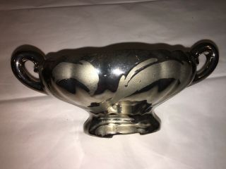 Vintage McCoy? Pottery Silver Porcelain Fluted Double Handle Planter Vase EUC 3