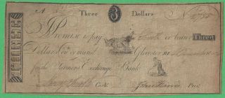 1806 Farmers Exchange Bank,  Glocester Ri $3 Obsolete Note No.  2755