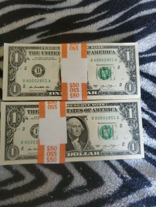100 Uncirculated $1 One Dollar Bills 2013 Series (stack Of 2)