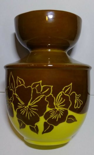 Handmade Ceramic Etched Hyacinth Bulb Forcing Vase Yellow Brown 5 " Retro