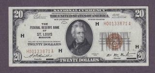 $20 1929 Crisp Uncirculated " St.  Louis " Federal Reserve Bank Note
