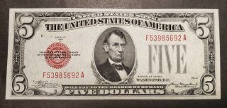 Fr.  1528 1928 - C $5 Five Dollars Red Seal Legal Tender United States Note Gem Unc