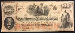 1862 Confederate States $100 T - 41 " Script Csa " Waternark Scroll 2