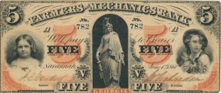 1860 $5 The Farmers And Mechanics Bank - Savannah,  Georgia Note