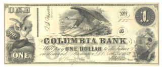 1852 $1 The Columbia Bank; Washington D.  C.  Issued Oct.  28,  1852 Unc K3213