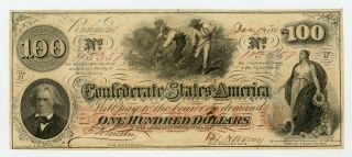 1862 T - 41 $100 Confederate States Of America Note - Civil War Era W/ Slaves Au